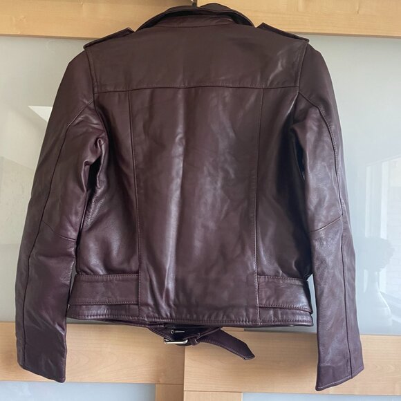 All saints Balfern Lamb Leather Biker Jacket Deep Berry Red Size 2 NEW - Picture 5 of 5